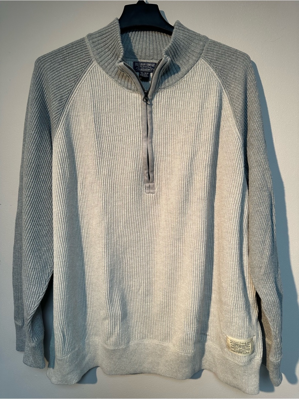 Polo by Ralph Lauren Men's Light Gray Ribbed Half-Zip Sweater